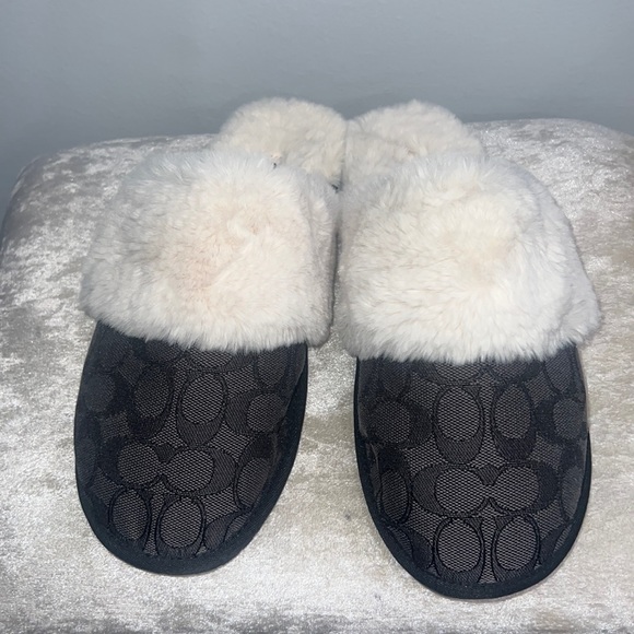 Coach Shoes - Fuzzy grey women’s coach slippers